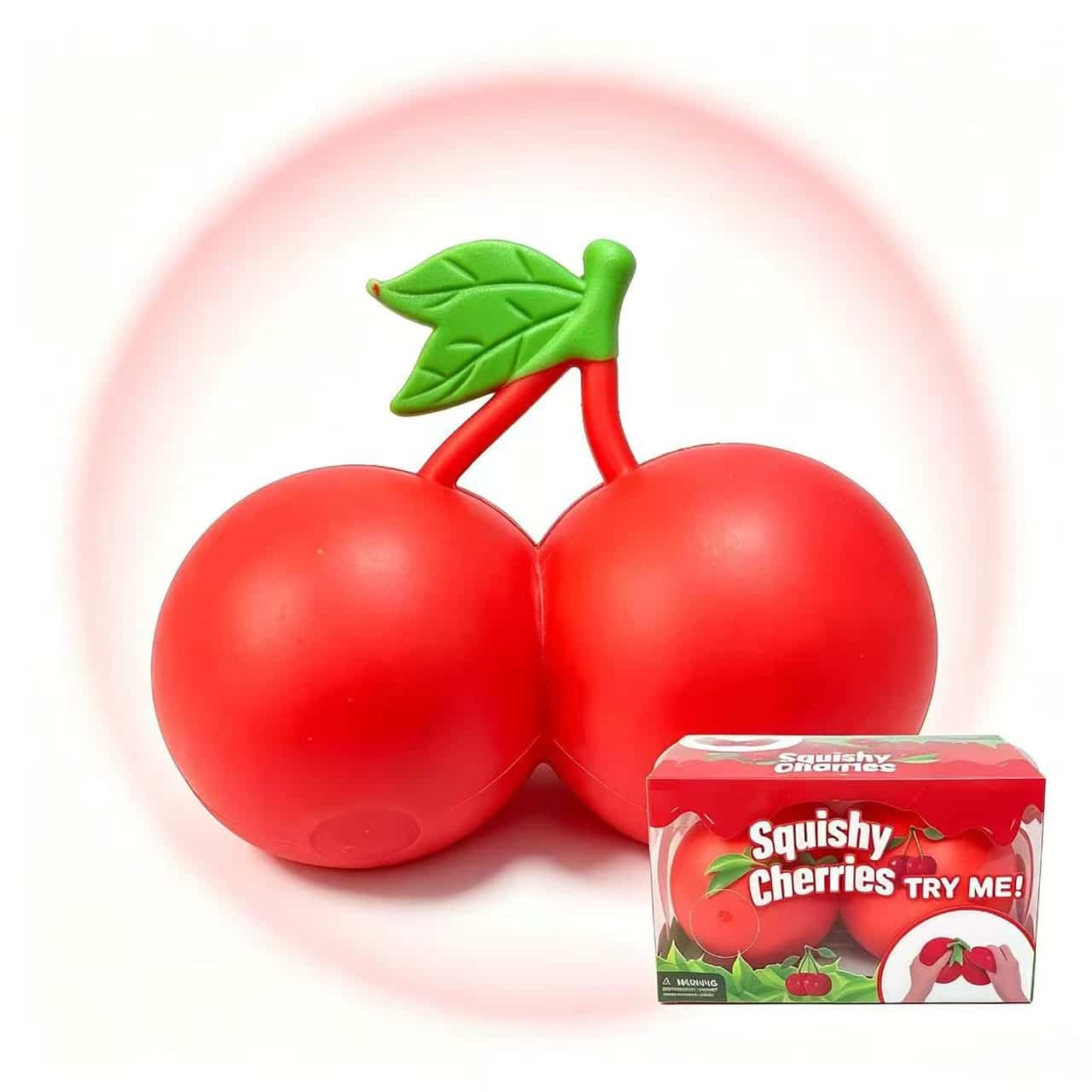 Giant Cherry Squishy Fidget Toy, Soft TPR & Flour Stress Relief Squeeze Toy, Realistic Fruit Squishy for Anxiety Relief