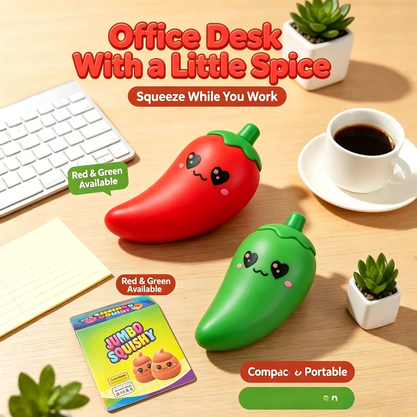 Cute Chili Squishy Stress‑Relief Toy | TPR Outer Shell With Flour Filling Slow‑Rising Squeeze Fidget Toy, Desk Decor Novelty Gag Gift