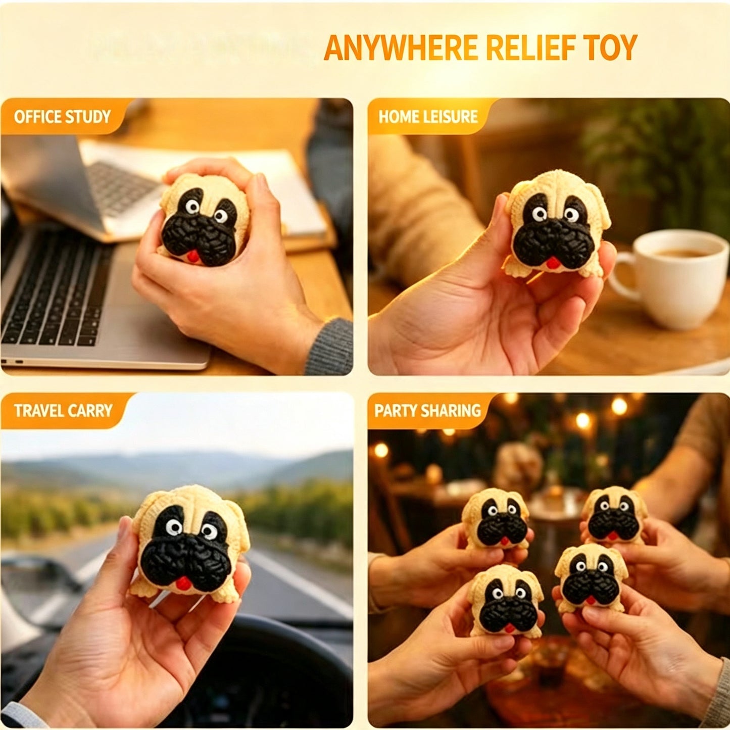 Crunchy Pug Building‑Block Squish Ball, Mouldable Slow‑Rebound Stress Squeeze Fidget Toy for Wholesale Bulk Order