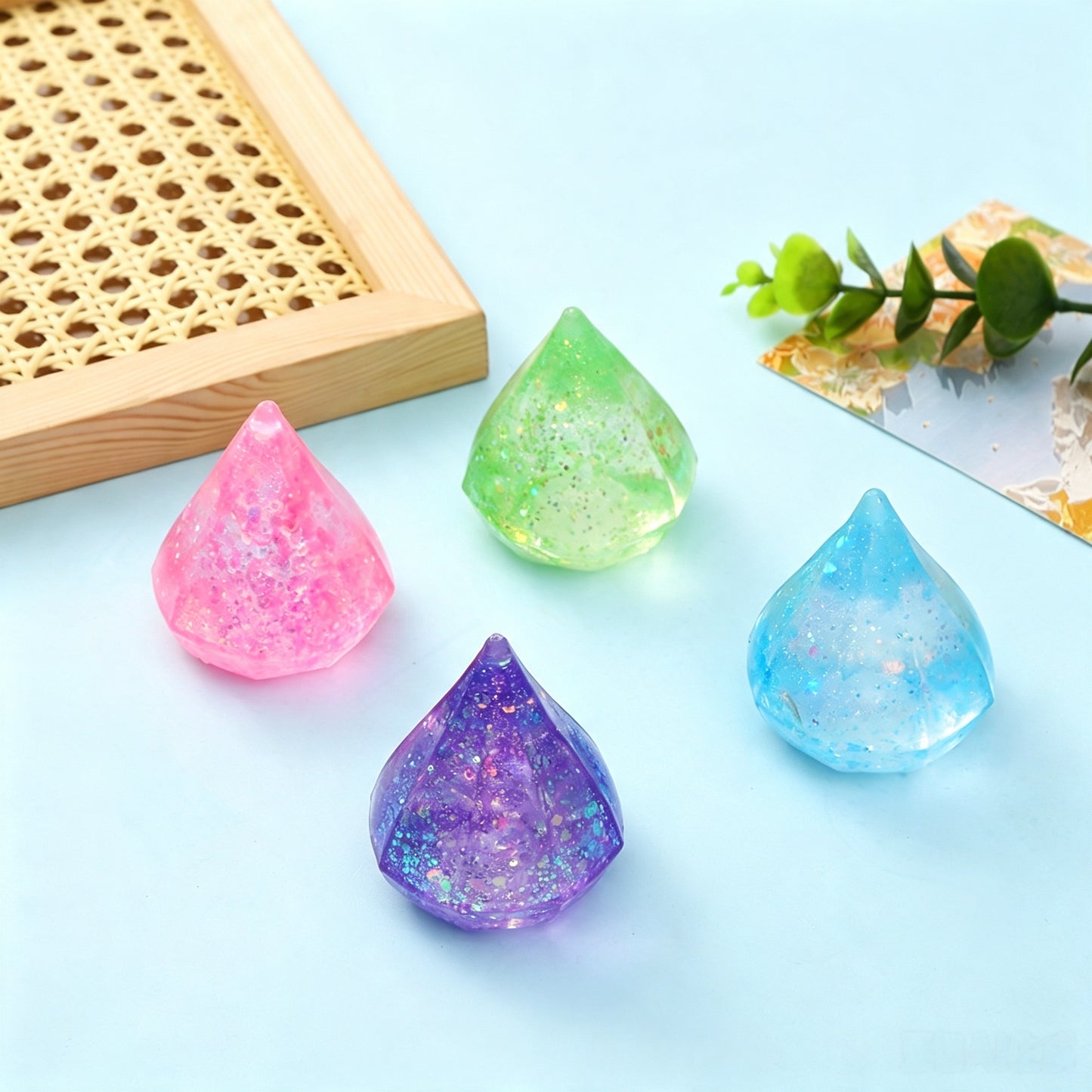 Maltose Diamond Drop Squishy Toy, Slow Rebound Stretchy Glitter Fidget Squeeze Toy, Stress Relief Sensory Toy for Kids