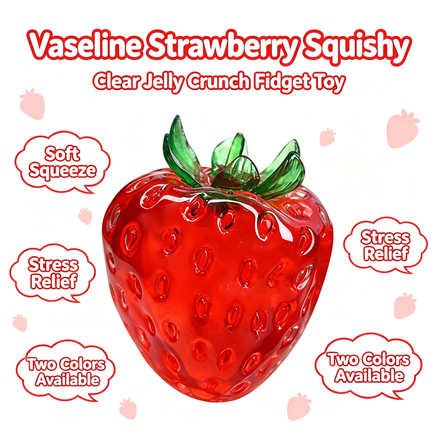 Vaseline Strawberry Stress Ball Squishy, Clear Jelly Fruit Fidget Toy, ASMR Moldable Squeeze Toy for Stress Relief