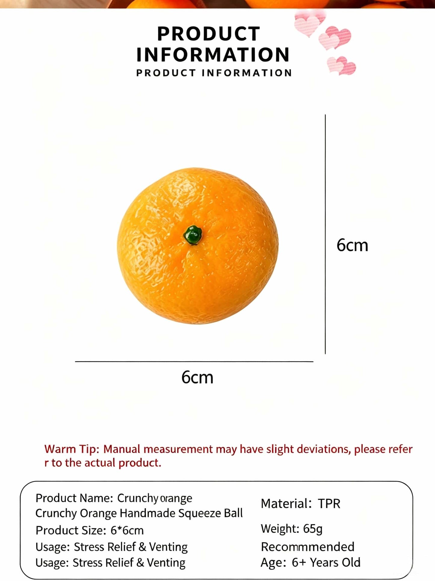 Crunchy Orange Squeeze Fidget Toy, Crispy Crackling Sound TPR Squish Stress Squeeze Ball, Novelty Venting Sensory Toy for Kids Teens Adults