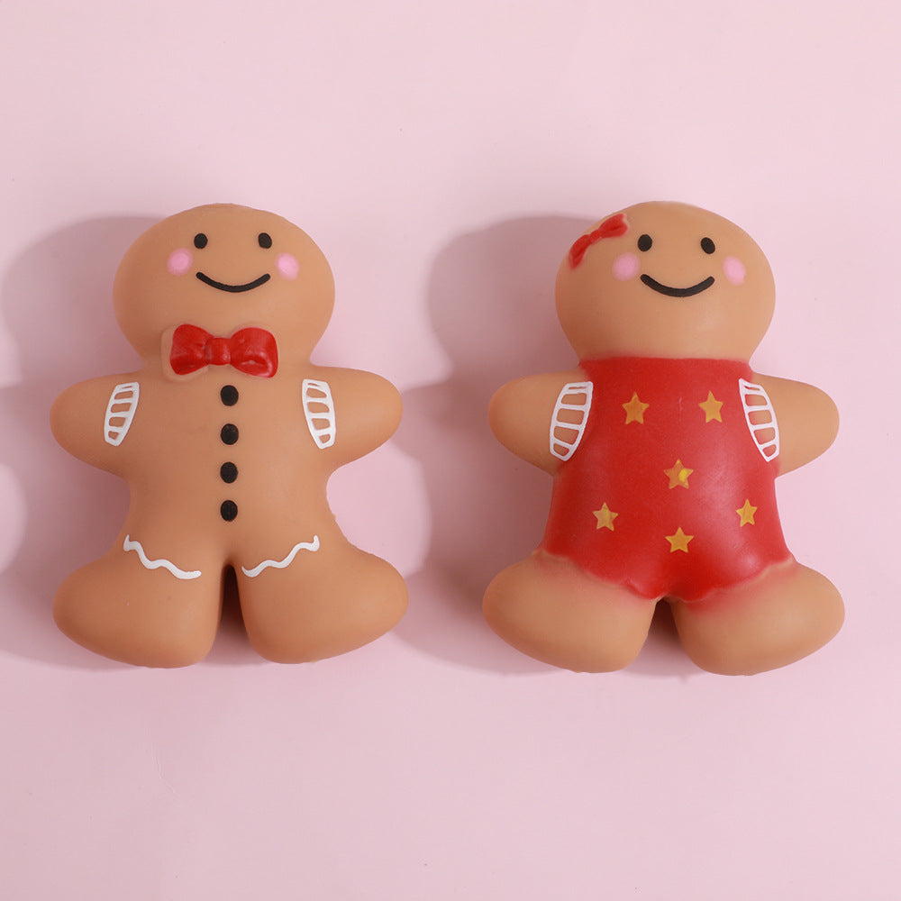 Gingerbread Man Squishy Toy Soft TPR Stretchable Cute Christmas Character Stress Relief Fidget Toy for Kids