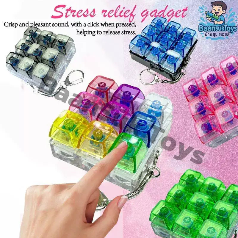9 Key Light Up Clicker Fidget Toy, Mechanical Switch Fidget Keychain, Glowing Stress Relief Keyboard Toy for ADHD Anxiety