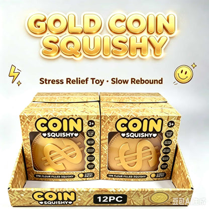 Large Gold Coin Squishy Toy, TPR Flour Filled Slow Rebound Stress Relief Squeeze Fidget Toy, Giant Coin Squishy for Kids Adults Gift Party Favor