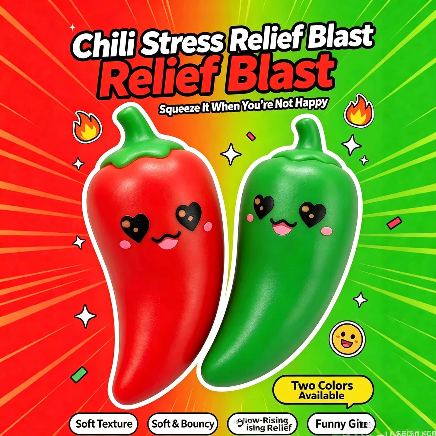 Cute Chili Squishy Stress‑Relief Toy | TPR Outer Shell With Flour Filling Slow‑Rising Squeeze Fidget Toy, Desk Decor Novelty Gag Gift