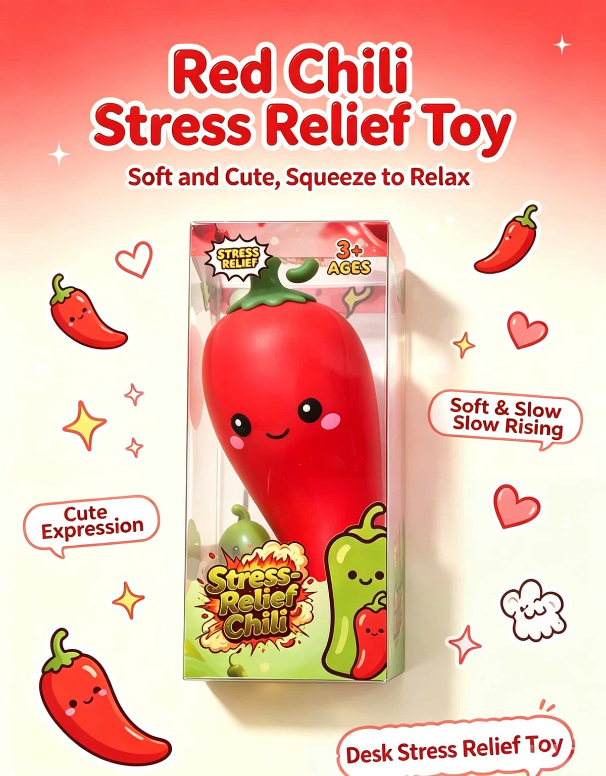 Cute Chili Squishy Stress‑Relief Toy | TPR Outer Shell With Flour Filling Slow‑Rising Squeeze Fidget Toy, Desk Decor Novelty Gag Gift