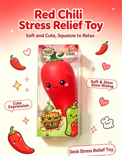 Cute Chili Squishy Stress‑Relief Toy | TPR Outer Shell With Flour Filling Slow‑Rising Squeeze Fidget Toy, Desk Decor Novelty Gag Gift