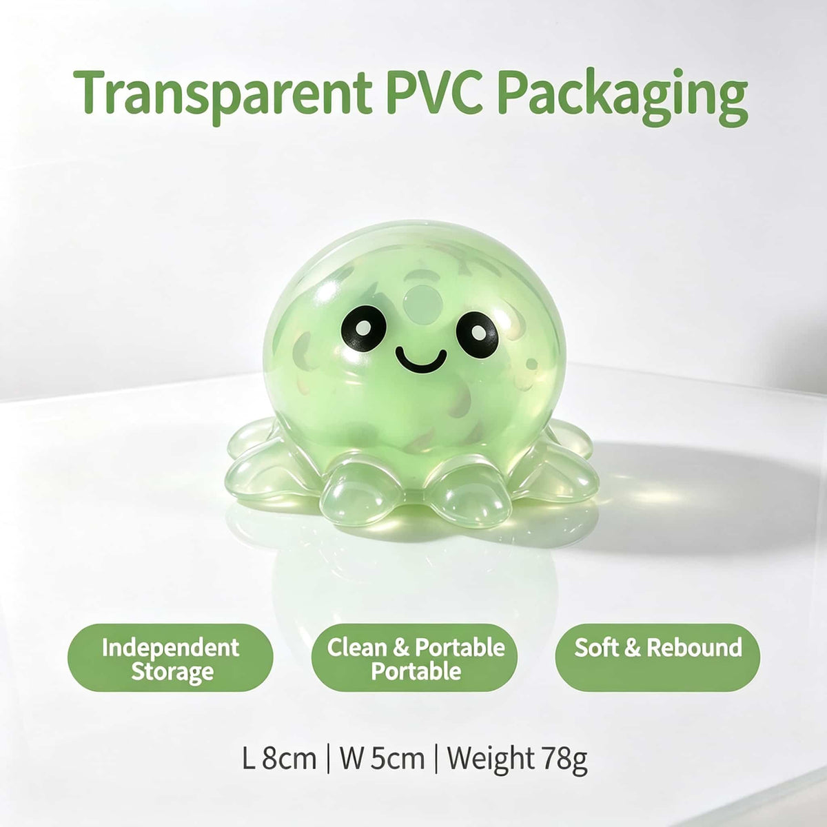 Crunch Octopus Squishy Fidget Toy, Clear PVC Shell Stress Relief Squeeze Toy, Kawaii Octopus Sensory Toy for Adults Kids, Desk Decor & Party Gift