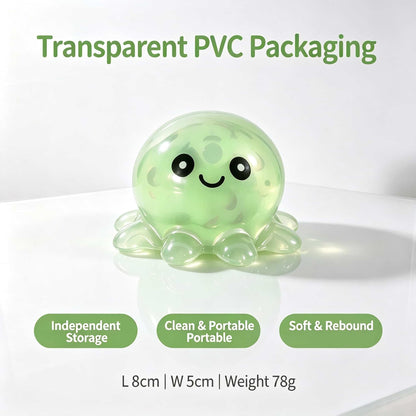 Crunch Octopus Squishy Fidget Toy, Clear PVC Shell Stress Relief Squeeze Toy, Kawaii Octopus Sensory Toy for Adults Kids, Desk Decor & Party Gift