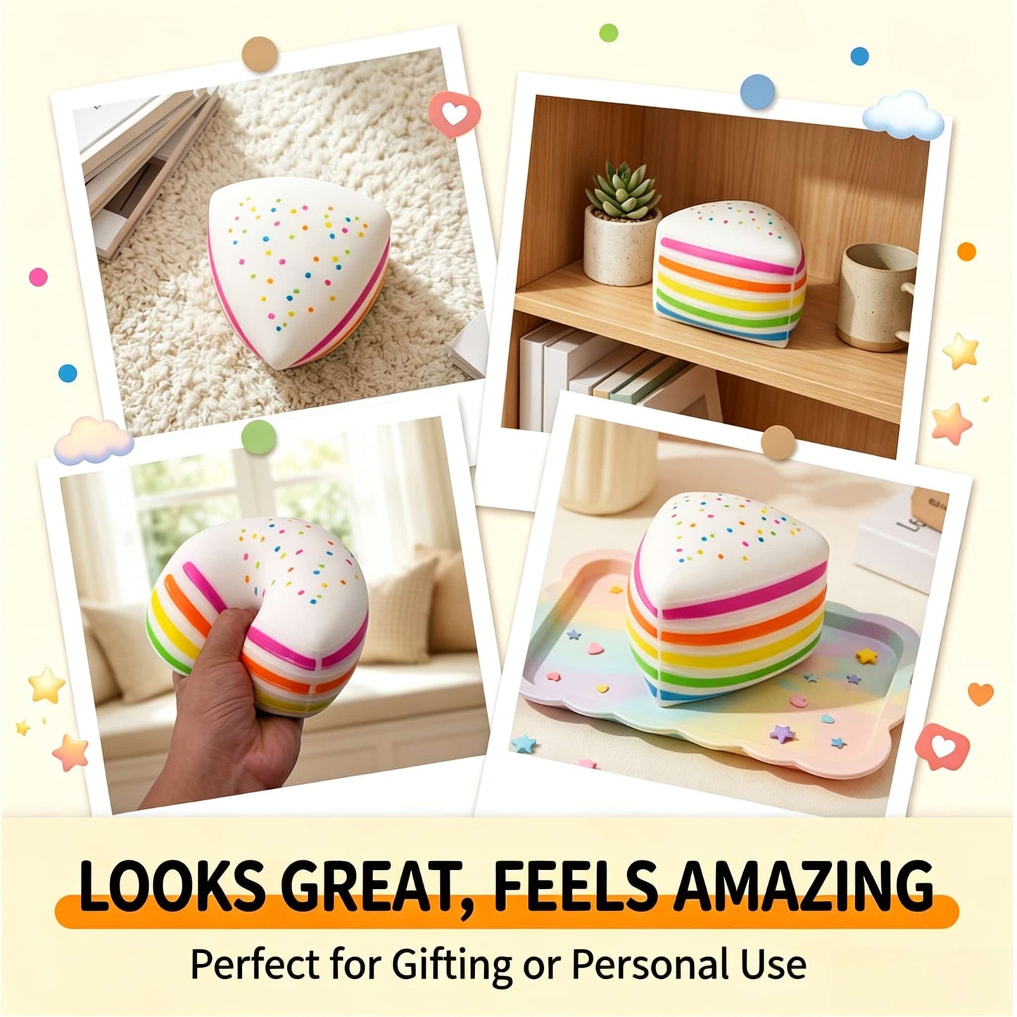 Giant Layer Cake Squishy Fidget Toy, 14.5cm Large TPR Flour‑Filled Stress Relief Squeeze Toy for Kids & Adults