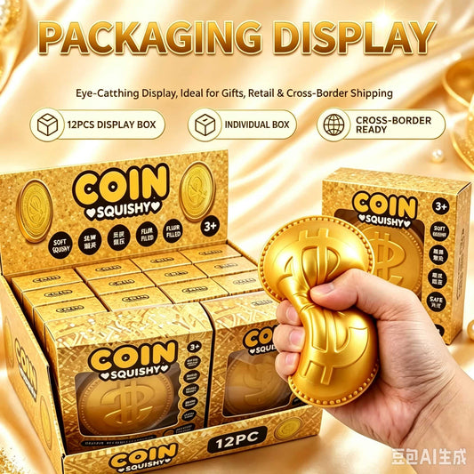 Large Gold Coin Squishy Toy, TPR Flour Filled Slow Rebound Stress Relief Squeeze Fidget Toy, Giant Coin Squishy for Kids Adults Gift Party Favor
