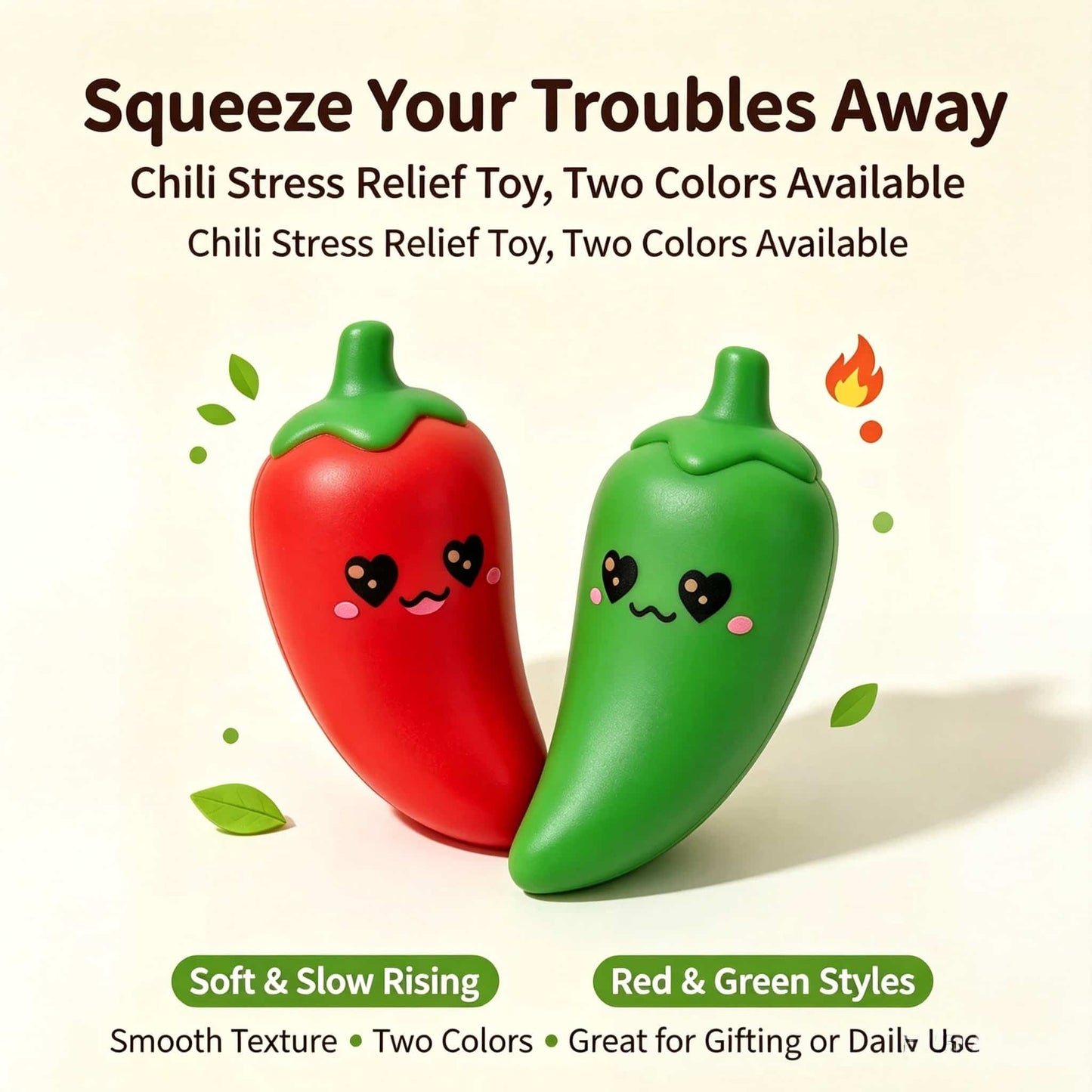 Cute Chili Squishy Stress‑Relief Toy | TPR Outer Shell With Flour Filling Slow‑Rising Squeeze Fidget Toy, Desk Decor Novelty Gag Gift
