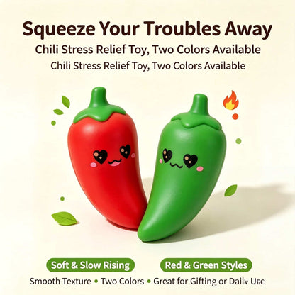 Cute Chili Squishy Stress‑Relief Toy | TPR Outer Shell With Flour Filling Slow‑Rising Squeeze Fidget Toy, Desk Decor Novelty Gag Gift