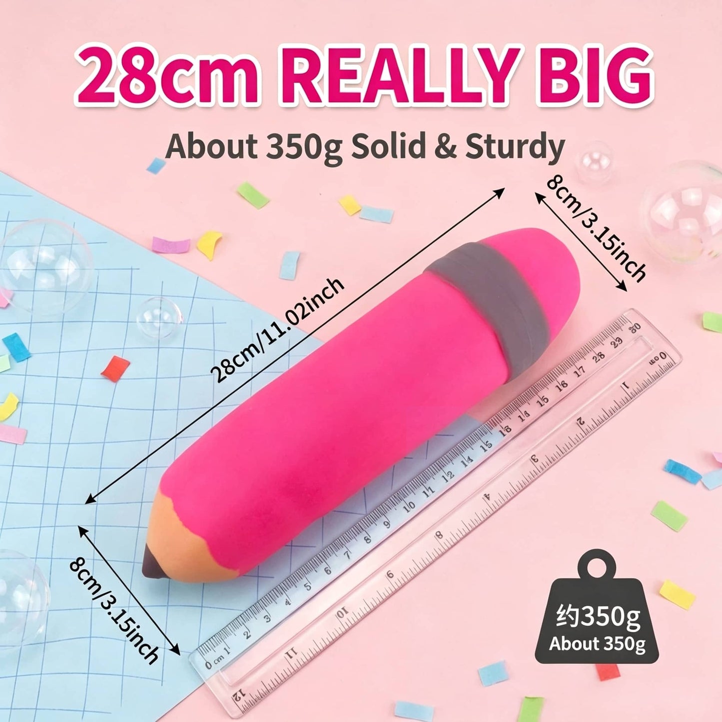 Giant 28cm Pencil Squishy Toy, 350g Super Soft TPR Slow Rising Fidget Stress Relief Toy for Kids Adults, Squeeze Sensory Decompression Toy Gift