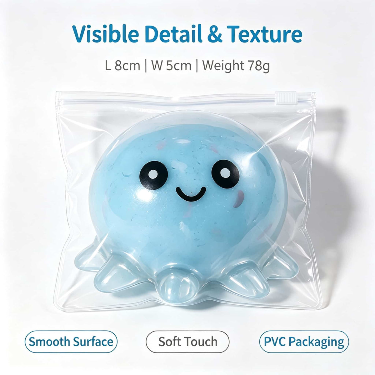 Crunch Octopus Squishy Fidget Toy, Clear PVC Shell Stress Relief Squeeze Toy, Kawaii Octopus Sensory Toy for Adults Kids, Desk Decor & Party Gift