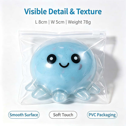 Crunch Octopus Squishy Fidget Toy, Clear PVC Shell Stress Relief Squeeze Toy, Kawaii Octopus Sensory Toy for Adults Kids, Desk Decor & Party Gift