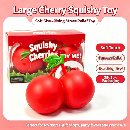 Giant Cherry Squishy Fidget Toy, Soft TPR & Flour Stress Relief Squeeze Toy, Realistic Fruit Squishy for Anxiety Relief