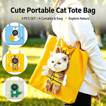Wholesale Cartoon Animal Pet Tote Bag | 4 Pcs Mixed Styles Bulk Pack, Head Out Cat Carrier