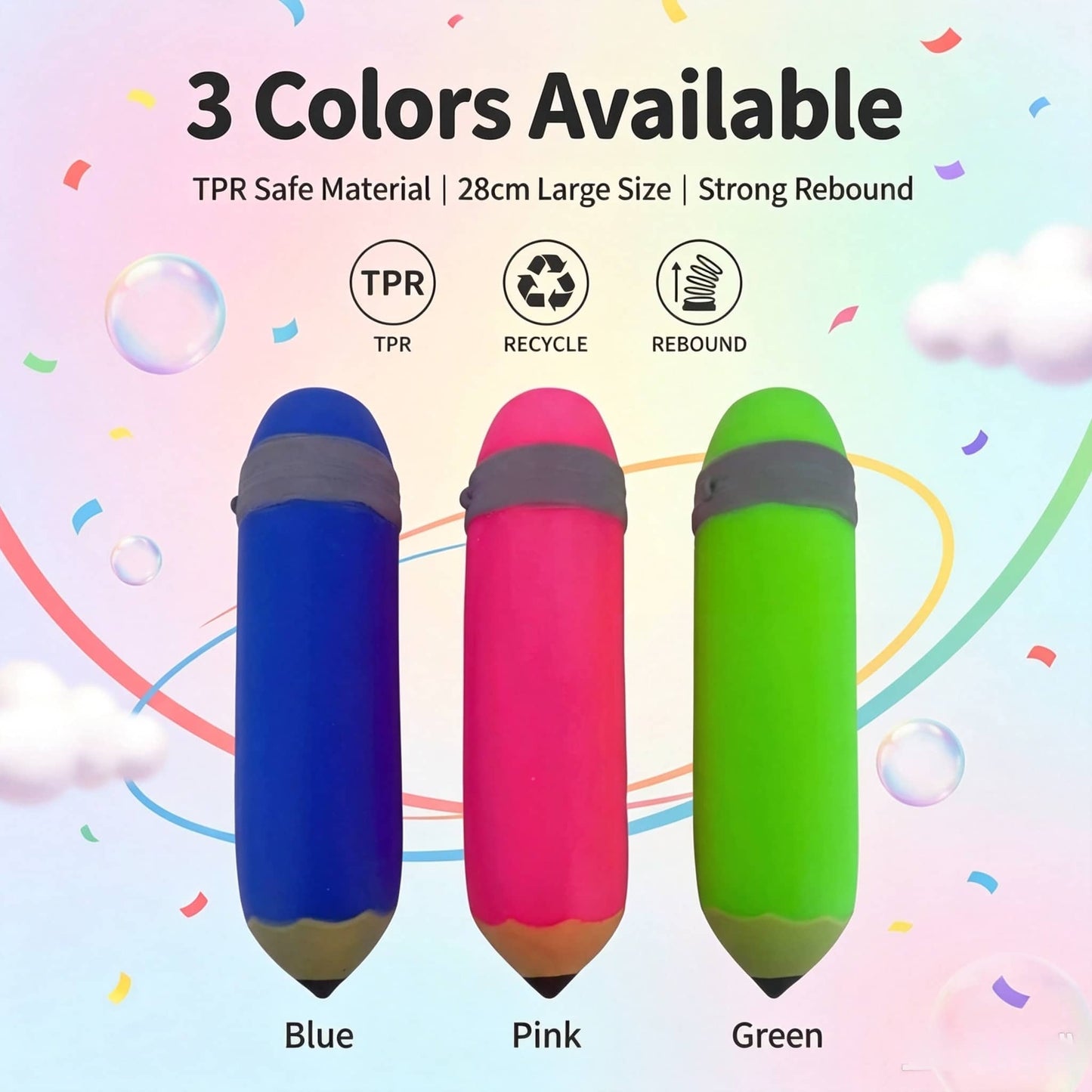 Giant 28cm Pencil Squishy Toy, 350g Super Soft TPR Slow Rising Fidget Stress Relief Toy for Kids Adults, Squeeze Sensory Decompression Toy Gift