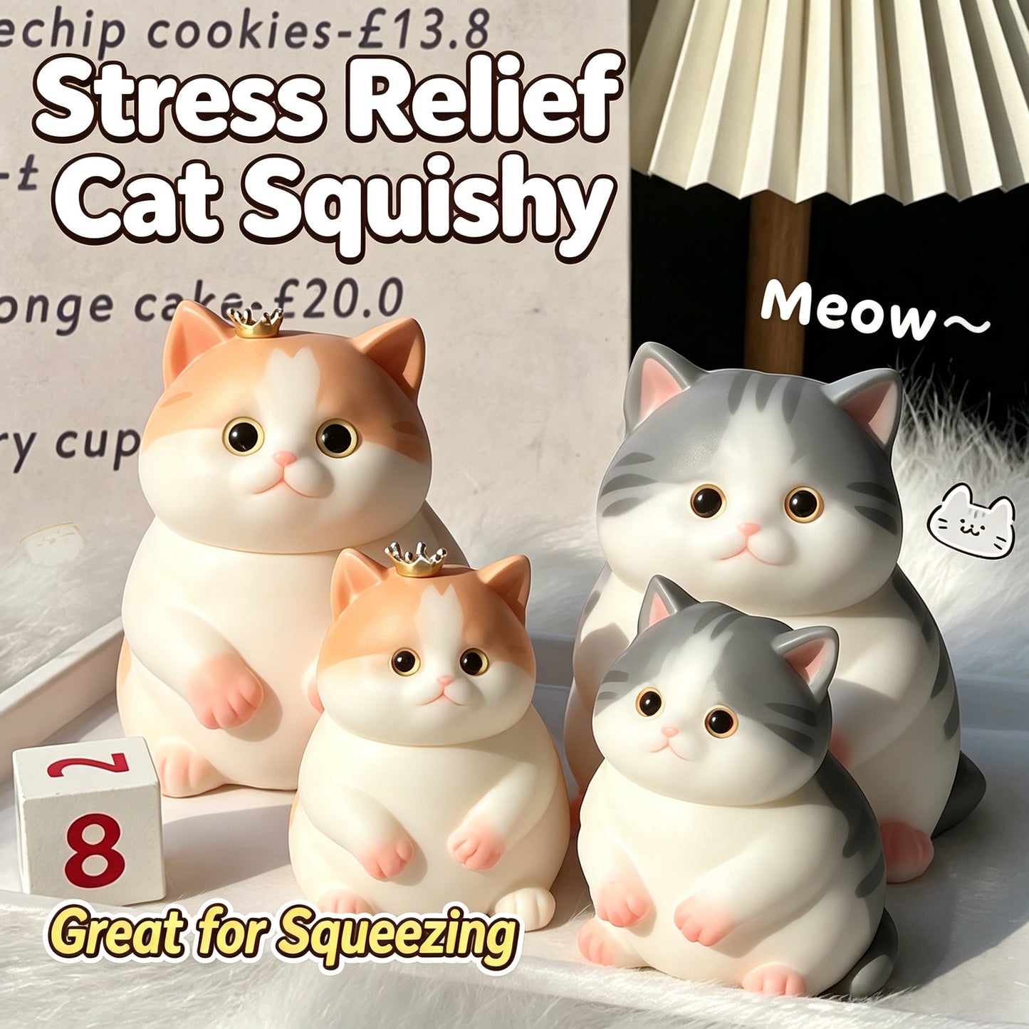 Realistic Fluffy Cat kitty Squishy  Siamese Cat orange cat| Soft Squeeze Stress Relief Fidget Toy