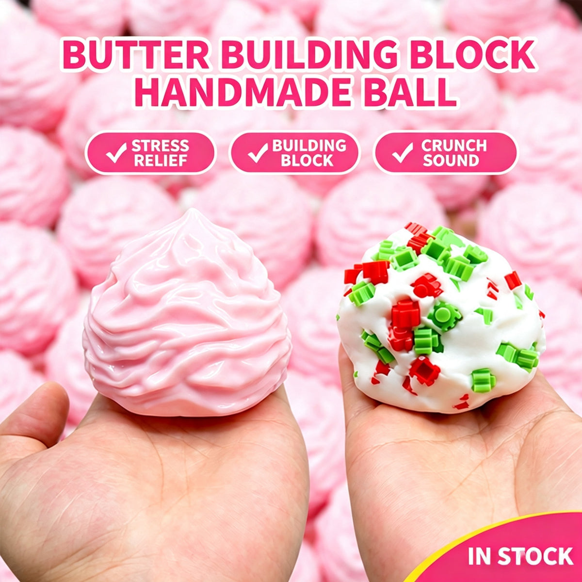 Butter Building Block Handmade Ball Squishy Toy, Crunch Sound Slow Rebound Stress Relief Fidget Squeeze Toy