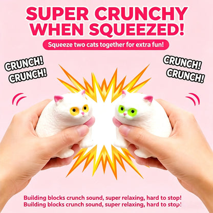 Crunchy White Chubby Cat Building‑Block Squish Ball, Mouldable Slow‑Rebound Stress Squeeze Fidget Toy