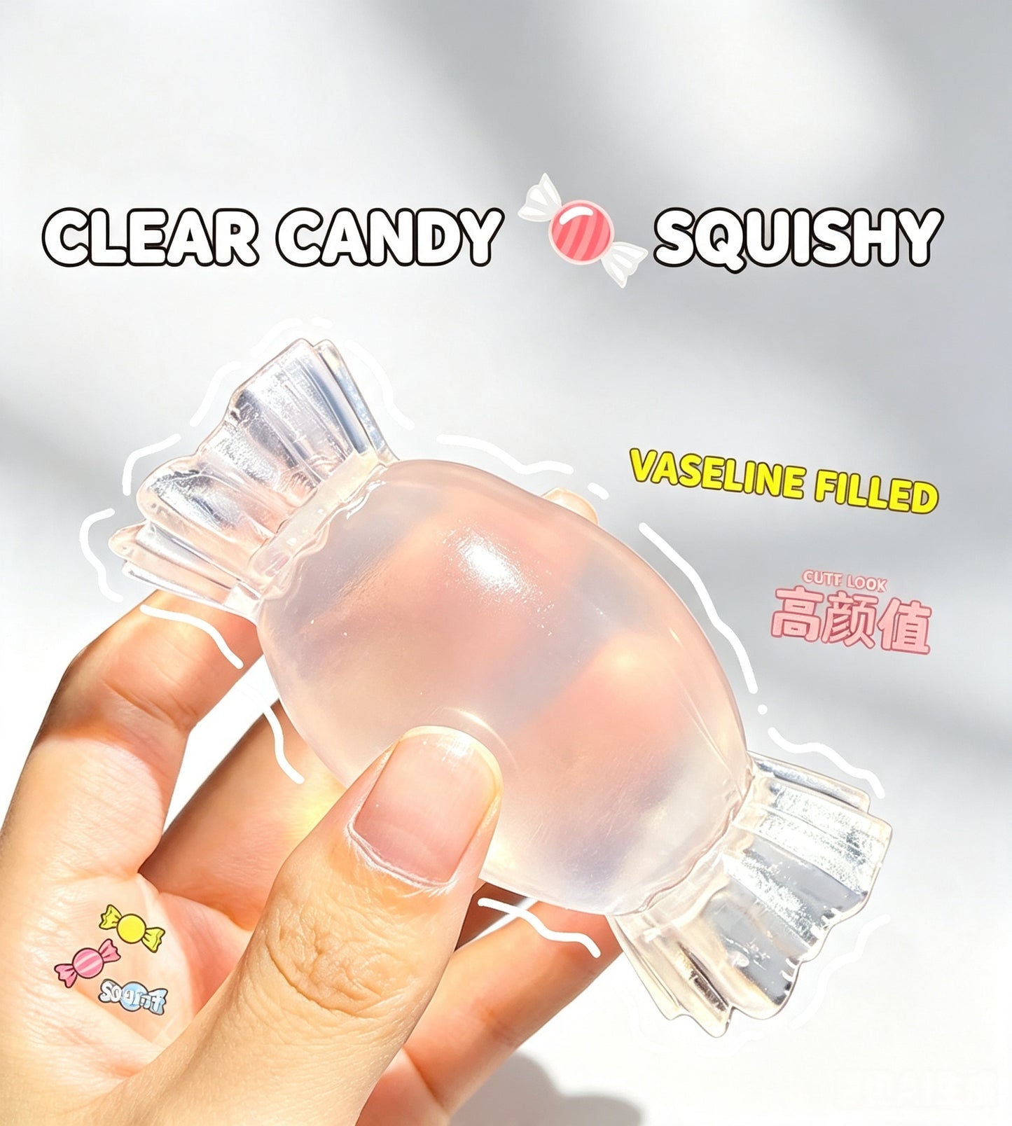 Clear Candy Squishy Toy, Vaseline Filled Non‑Rebound Decompression Fidget Squeeze Toy, TPR Stress Relief Squeeze Ball for Kids Adults