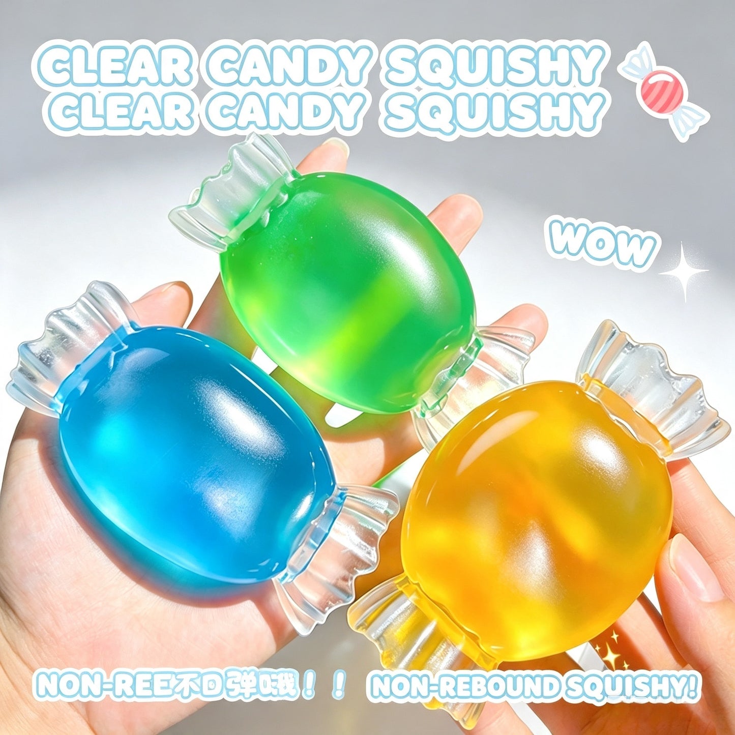 Clear Candy Squishy Toy, Vaseline Filled Non‑Rebound Decompression Fidget Squeeze Toy, TPR Stress Relief Squeeze Ball for Kids Adults