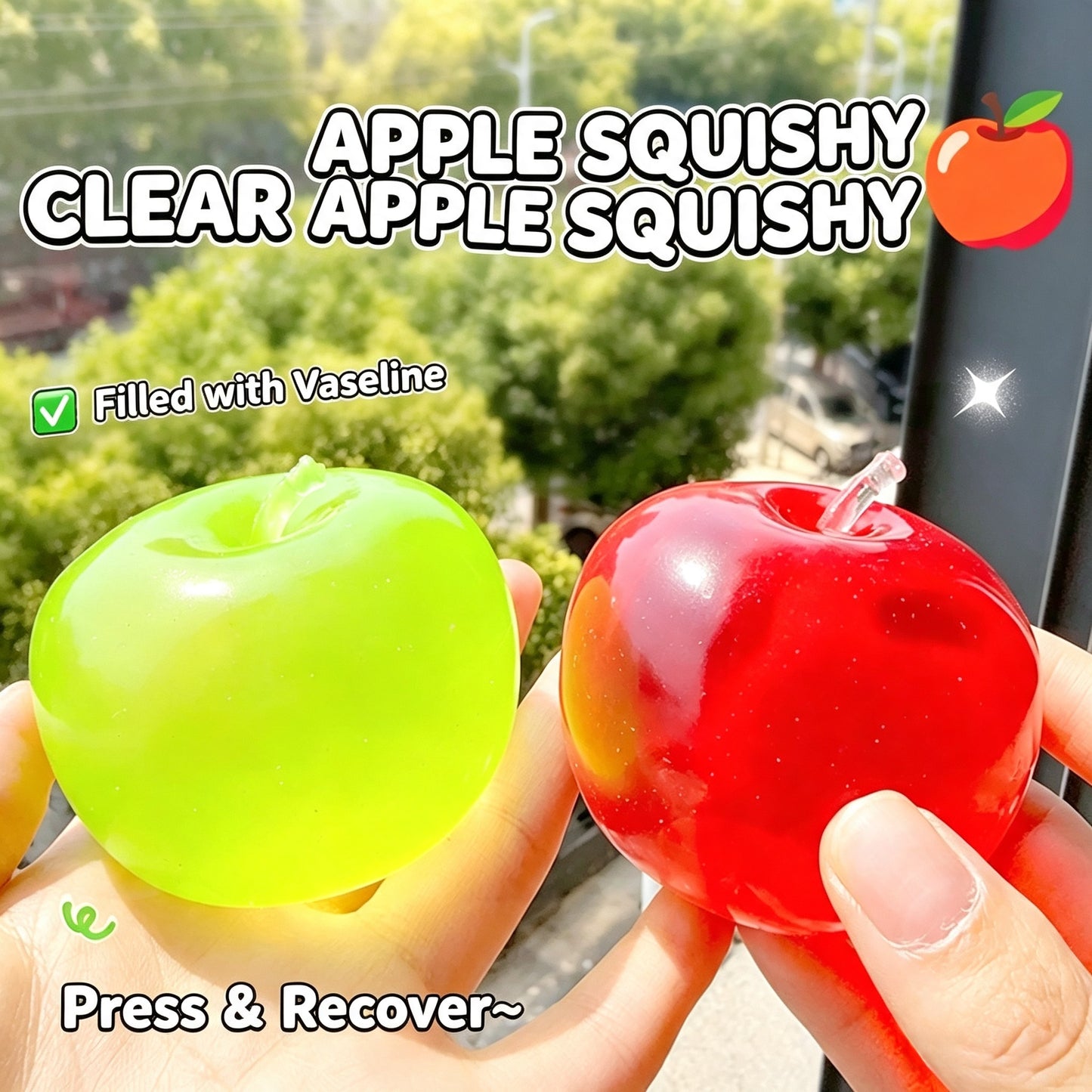 Clear Apple Squishy Fidget Toy, Non‑Rebound TPR Stress Relief Squeeze Toy, 5cm Cute Fruit Decompression Toy for Kids Adults