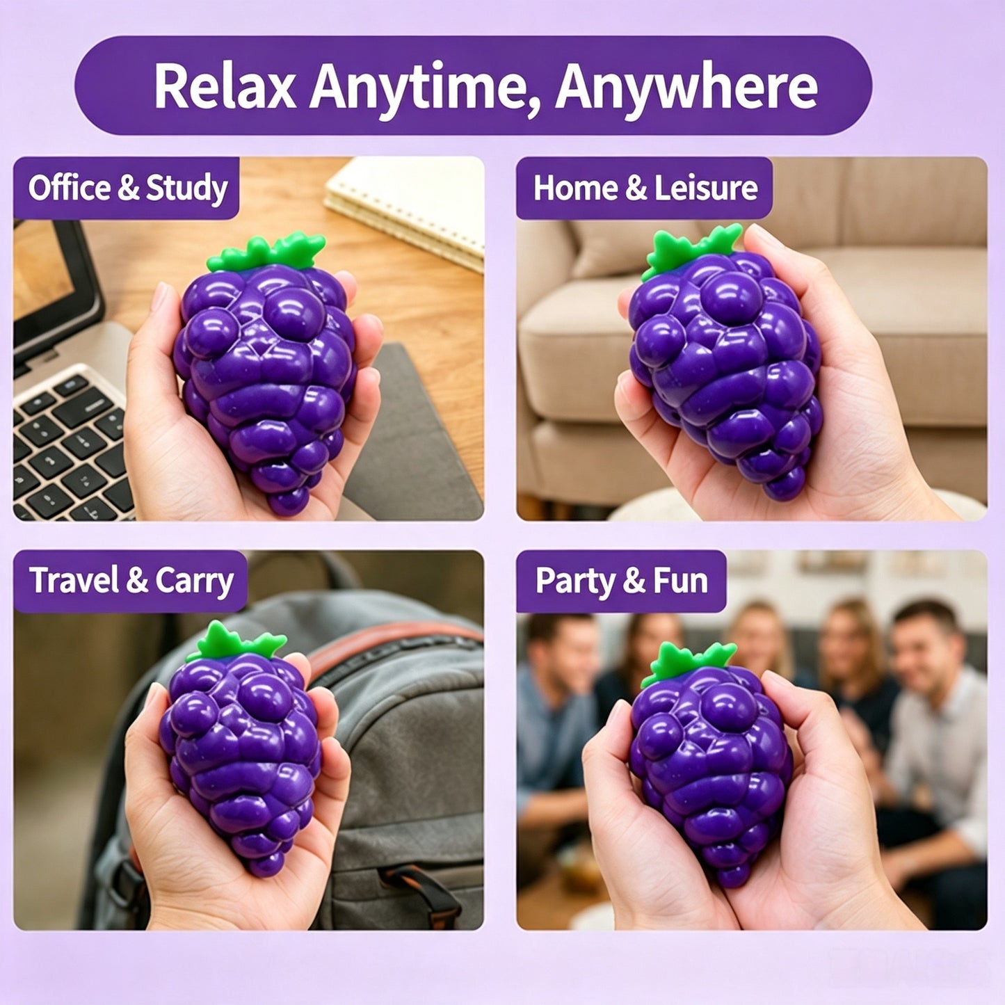 Crunchy Grape Fidget Squeeze Toy, Satisfying Crinkle Sound Sensory Stress Relief Ball for Kids Adults, Portable Anti‑Anxiety Fidget Toy