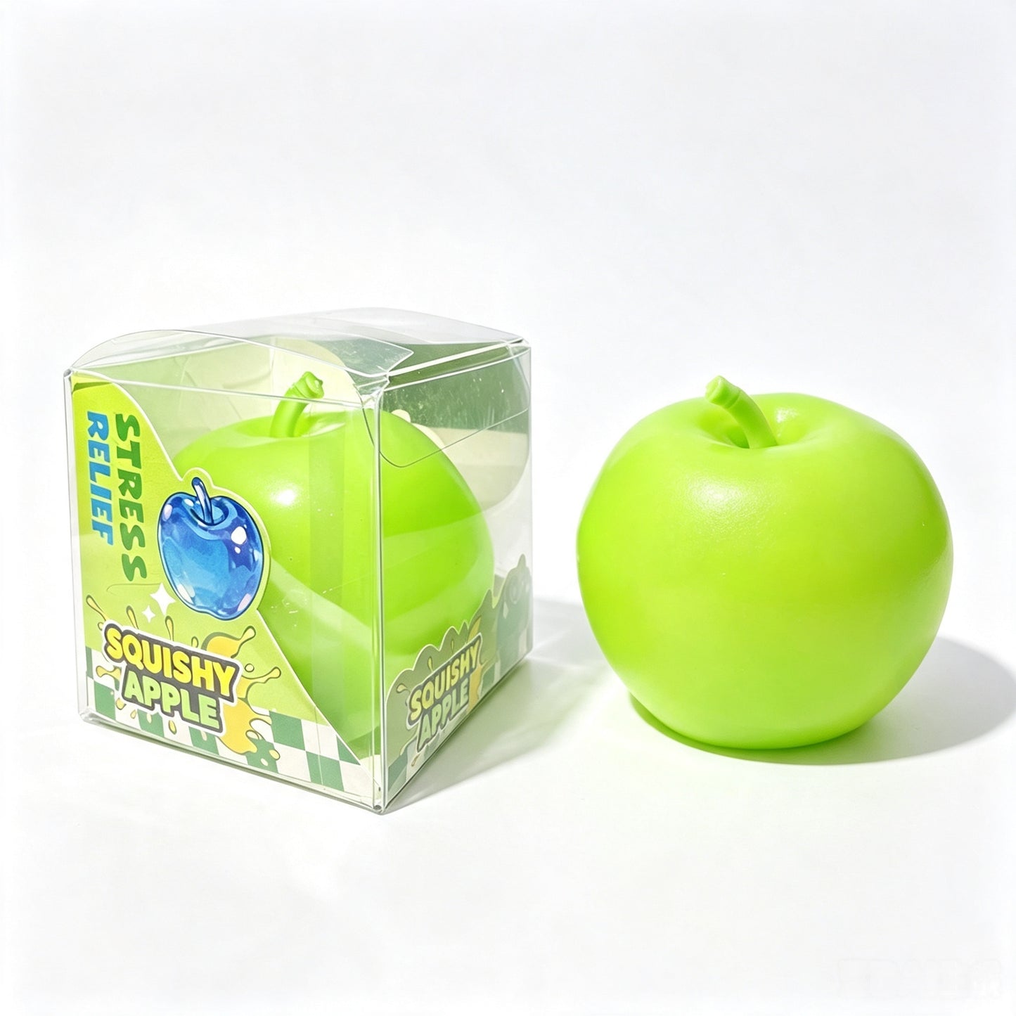Clear Apple Squishy Fidget Toy, Non‑Rebound TPR Stress Relief Squeeze Toy, 5cm Cute Fruit Decompression Toy for Kids Adults