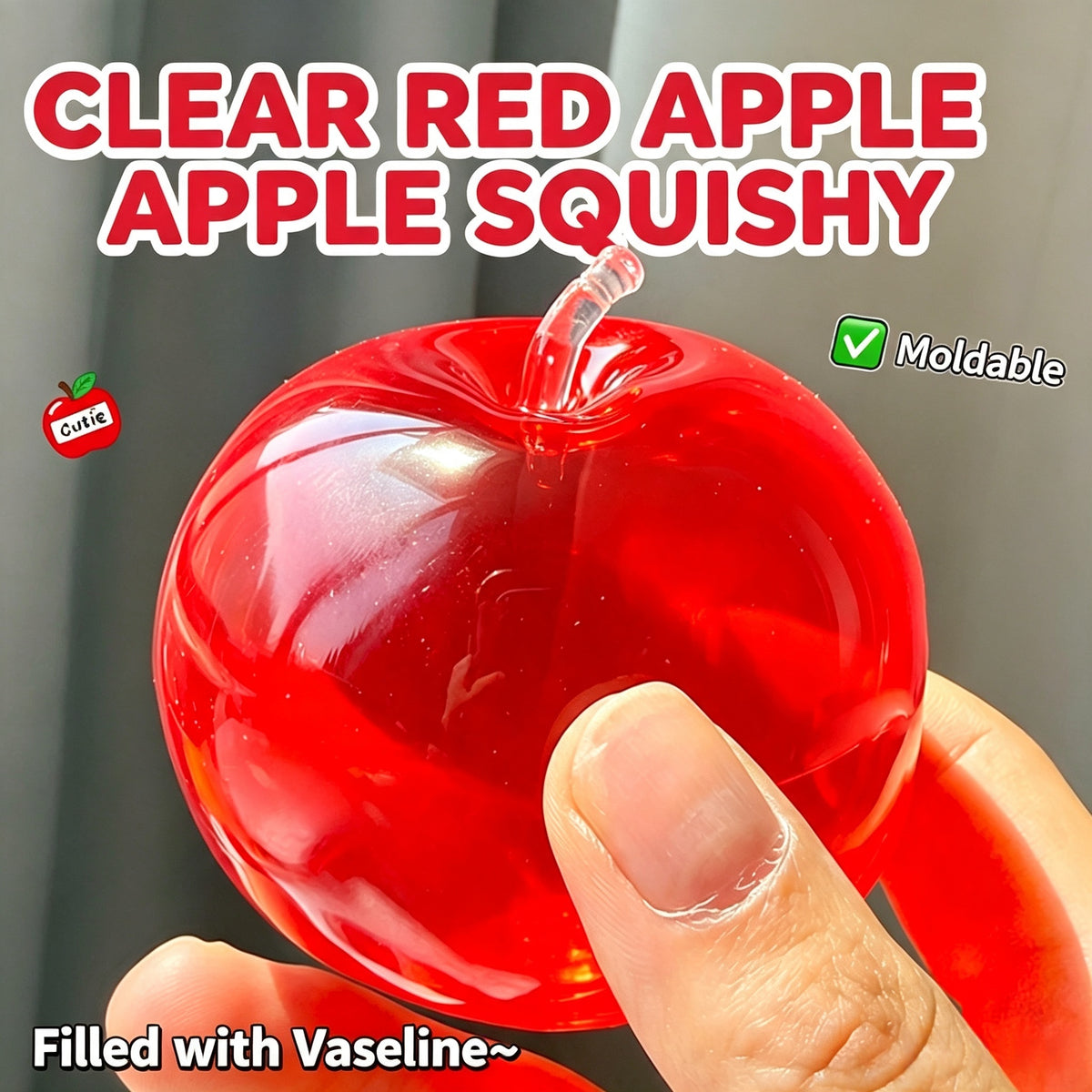 Clear Apple Squishy Fidget Toy, Non‑Rebound TPR Stress Relief Squeeze Toy, 5cm Cute Fruit Decompression Toy for Kids Adults