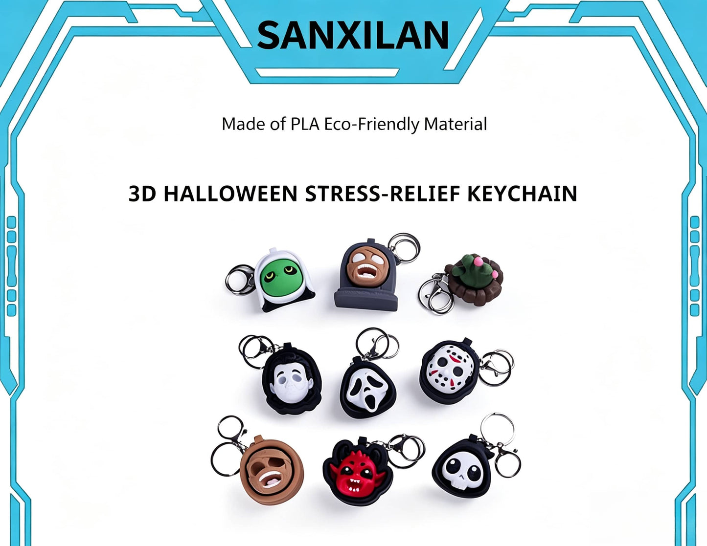 3D Printed Halloween Horror Fidget Keychain, PLA Spooky Clicker Stress Relief Toy