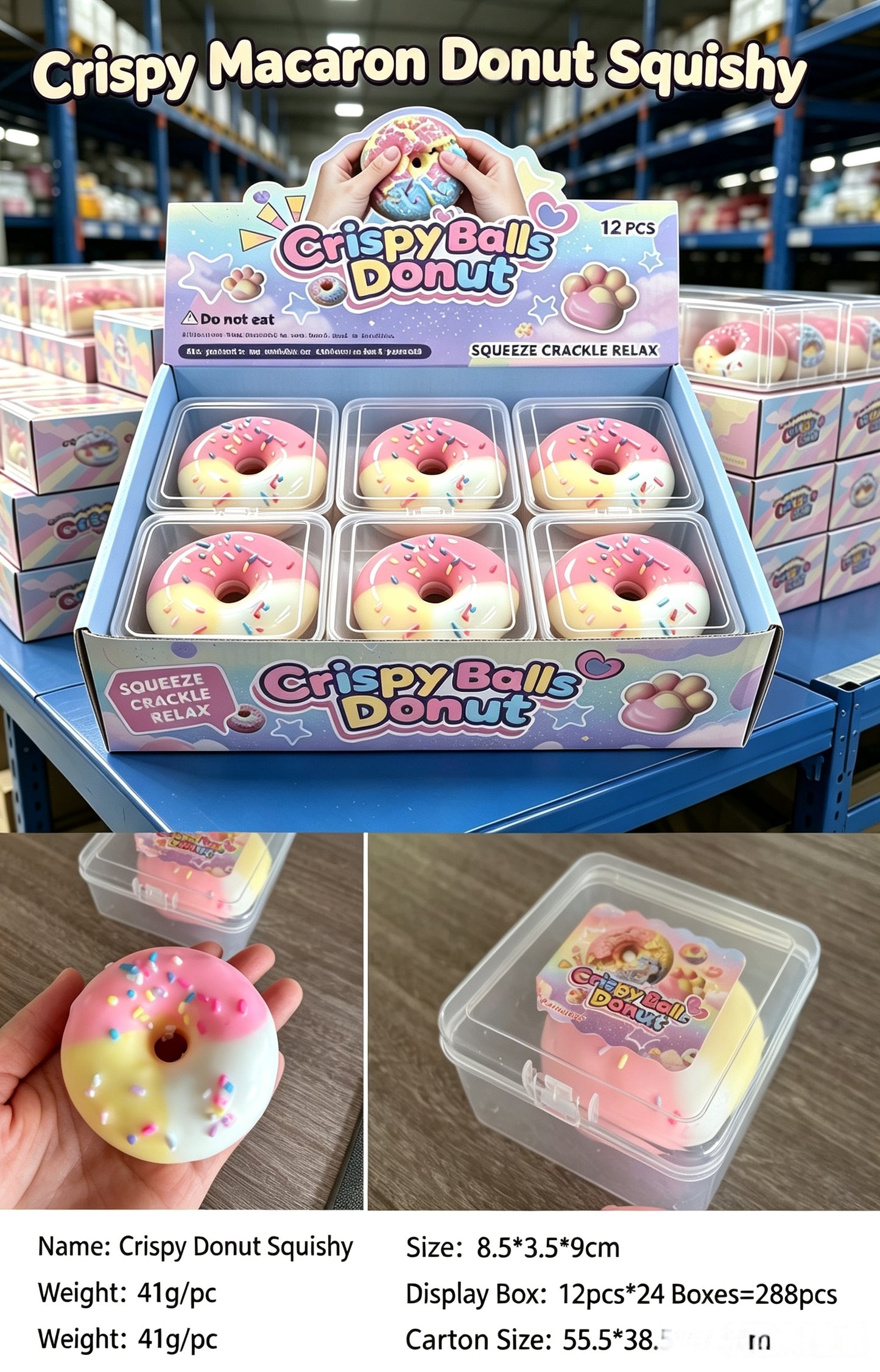 Crispy Crunch Squishy Set | Donut, Cake Pop, Rainbow Candy, Chocolate &amp; Kitty Paw Crackle Squeeze Toy