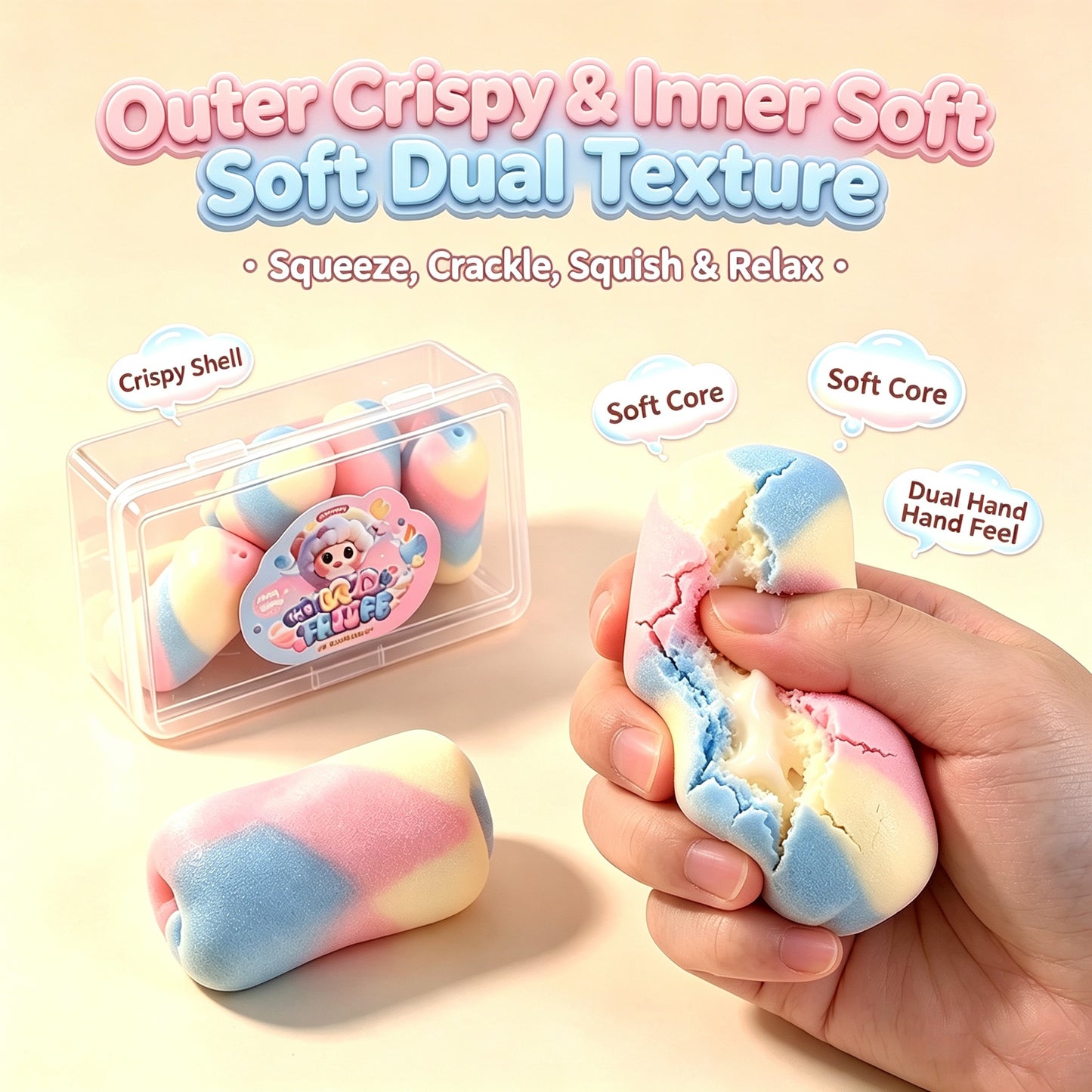 Crispy Crunch Squishy Set | Donut, Cake Pop, Rainbow Candy, Chocolate &amp; Kitty Paw Crackle Squeeze Toy