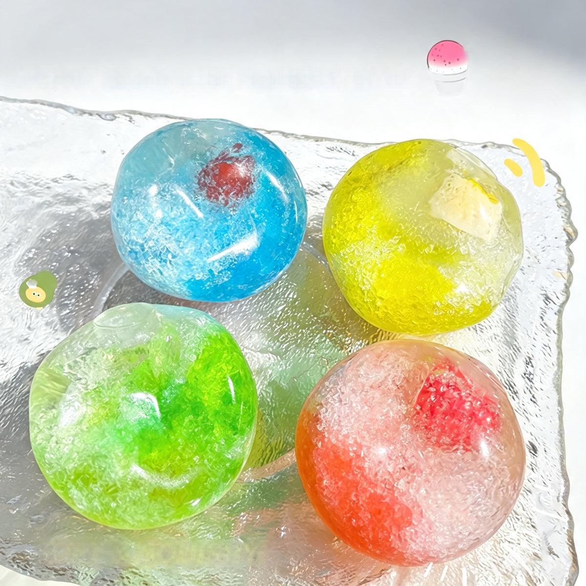 Fruit Smoothie Squishy Ball, Crunchy Snow Squeeze Toy, TPR Non‑Rebound Fidget Stress Ball, 6cm Decompression Squeeze Toy for Kids Adults