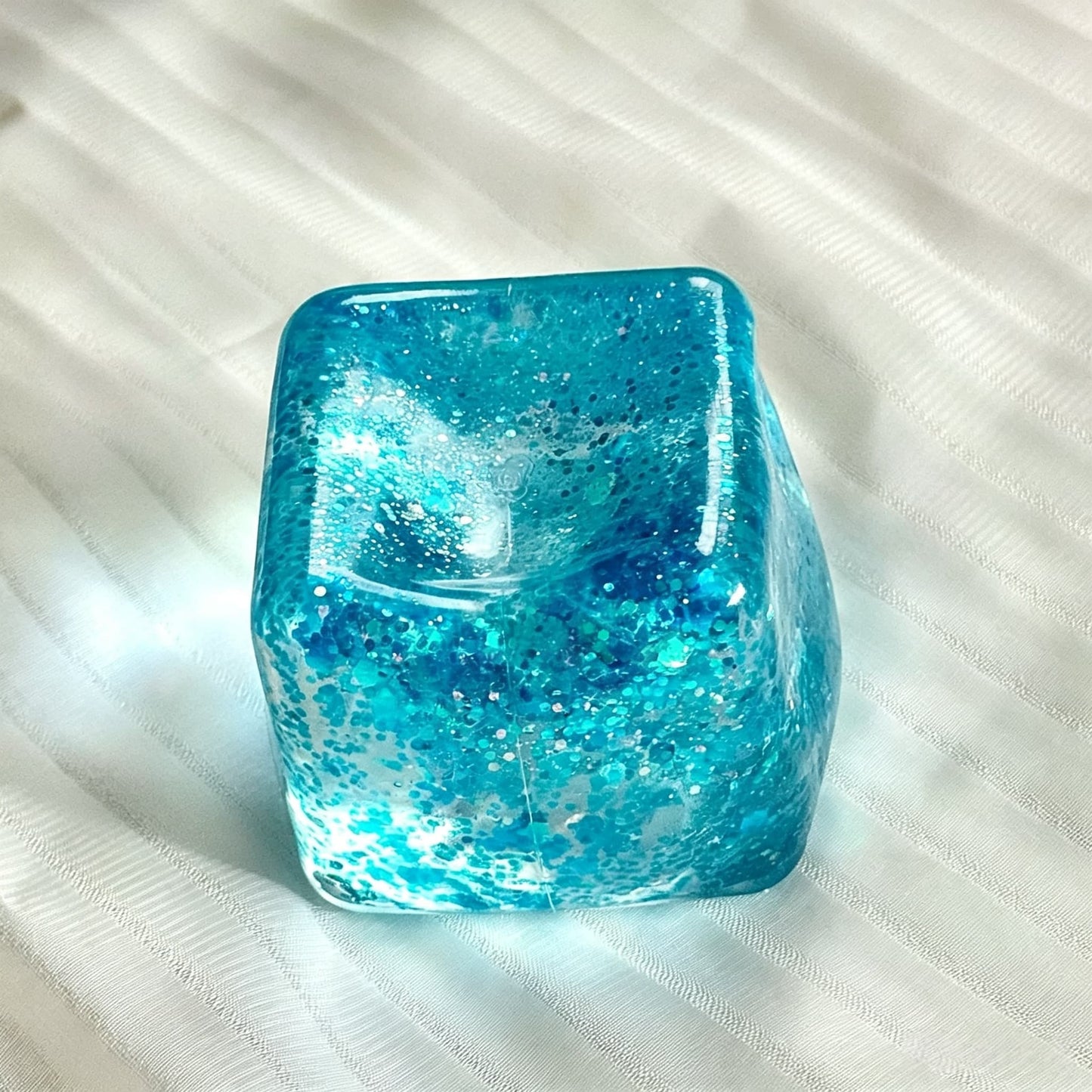 Glitter Ice Cube Maltose Squishy, Clear Soft Slow Rising Stress Relief Fidget Toy