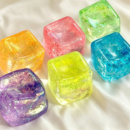 Glitter Ice Cube Maltose Squishy, Clear Soft Slow Rising Stress Relief Fidget Toy