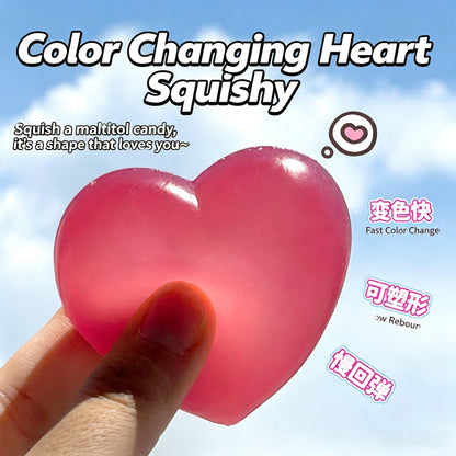Color Changing Heart Squishy Fidget Toy Maltose Squeeze Stress Relief Toy Temperature Sensitive Soft Mochi Squeeze Toy For Kids Party Wholesale