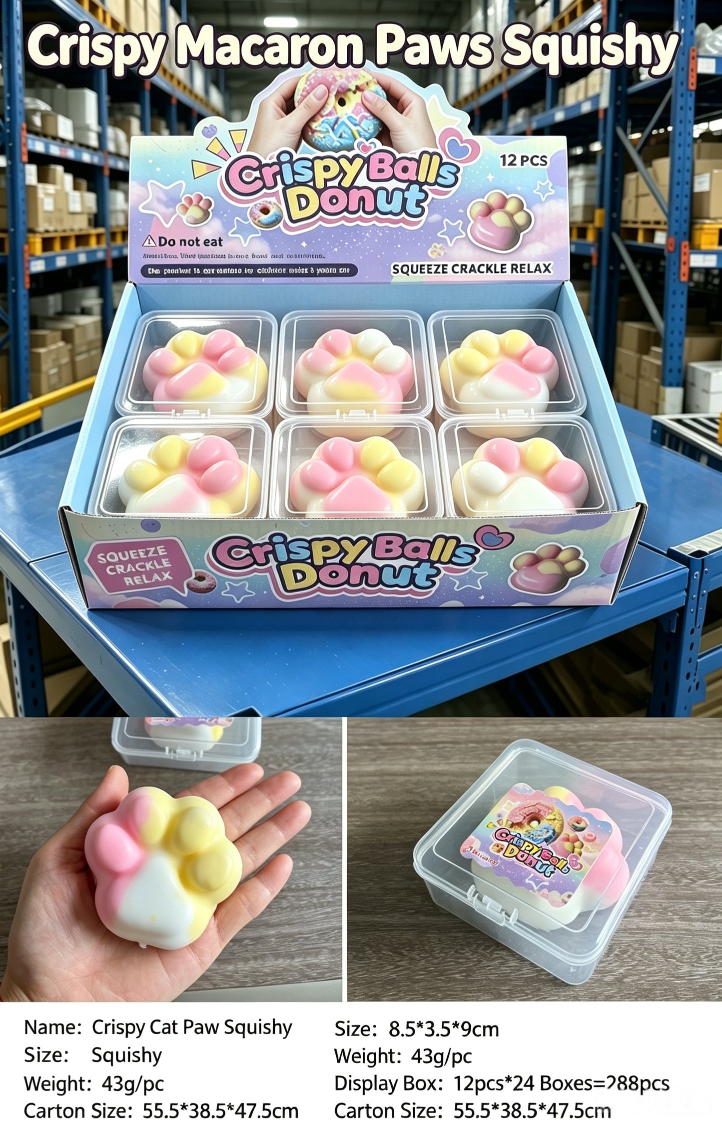 Crispy Crunch Squishy Set | Donut, Cake Pop, Rainbow Candy, Chocolate &amp; Kitty Paw Crackle Squeeze Toy