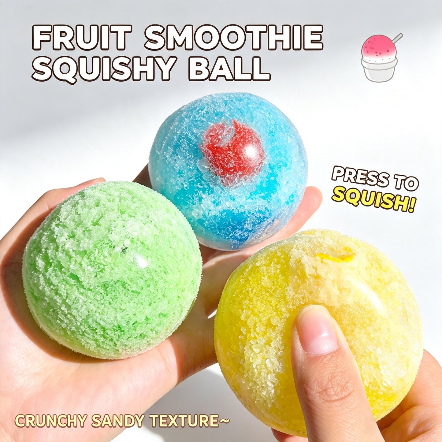 Fruit Smoothie Squishy Ball, Crunchy Snow Squeeze Toy, TPR Non‑Rebound Fidget Stress Ball, 6cm Decompression Squeeze Toy for Kids Adults
