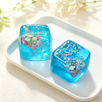 Ocean Shell Maltose Cube Squishy, Transparent Slow Rebound Fidget Stress Squeeze Toy with Sea Shell Starfish