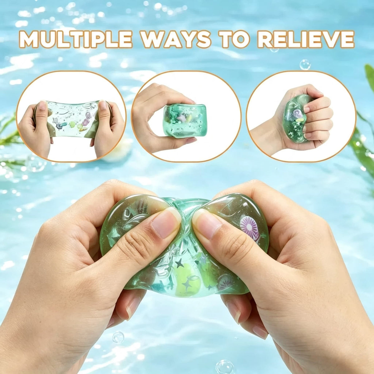 Ocean Shell Maltose Cube Squishy, Transparent Slow Rebound Fidget Stress Squeeze Toy with Sea Shell Starfish