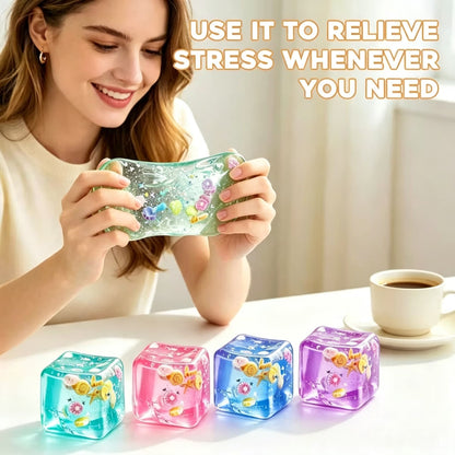 Ocean Shell Maltose Cube Squishy, Transparent Slow Rebound Fidget Stress Squeeze Toy with Sea Shell Starfish