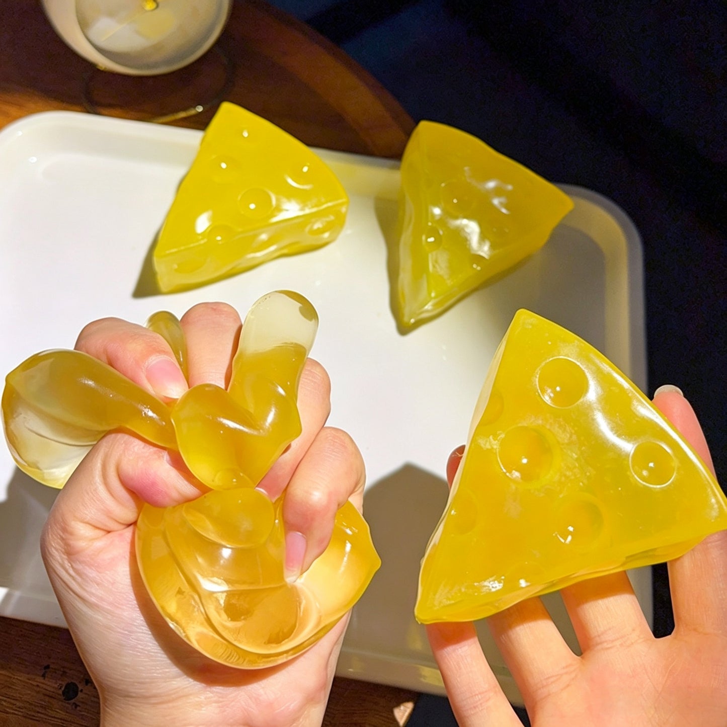 Vaseline Cheese Squishy Toy, Malleable Transparent Cheese Fidget Squeezy Toy, Cold Touch Stress Relief Sensory Toy for Adults Kids