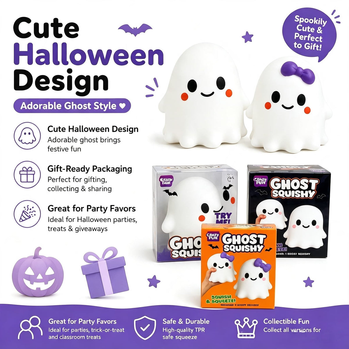 Giant Cute Ghost Squishy Toy, Large Slow‑Rising Soft Squeeze Stress Relief Toy 15cm With Gift Box