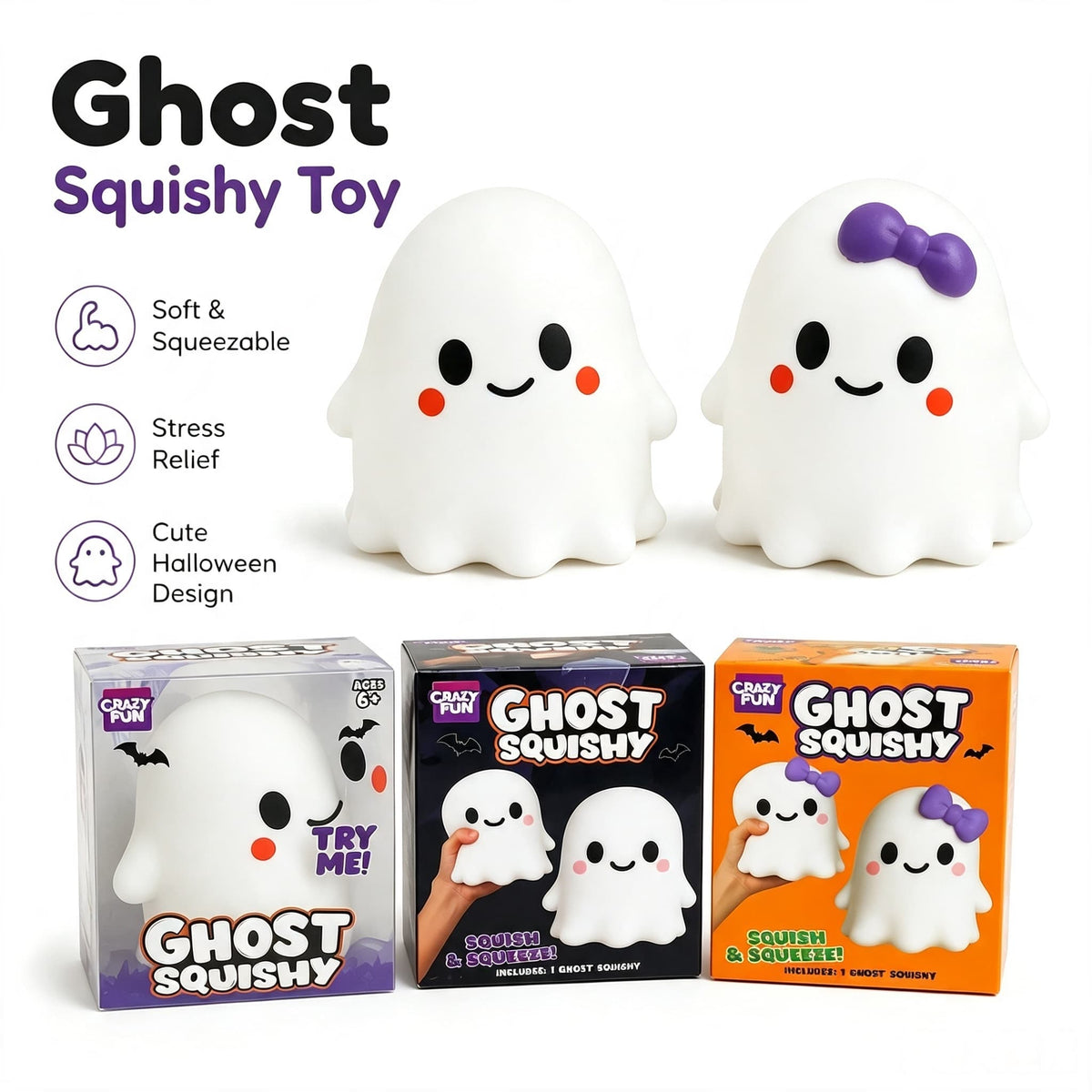 Giant Cute Ghost Squishy Toy, Large Slow‑Rising Soft Squeeze Stress Relief Toy 15cm With Gift Box