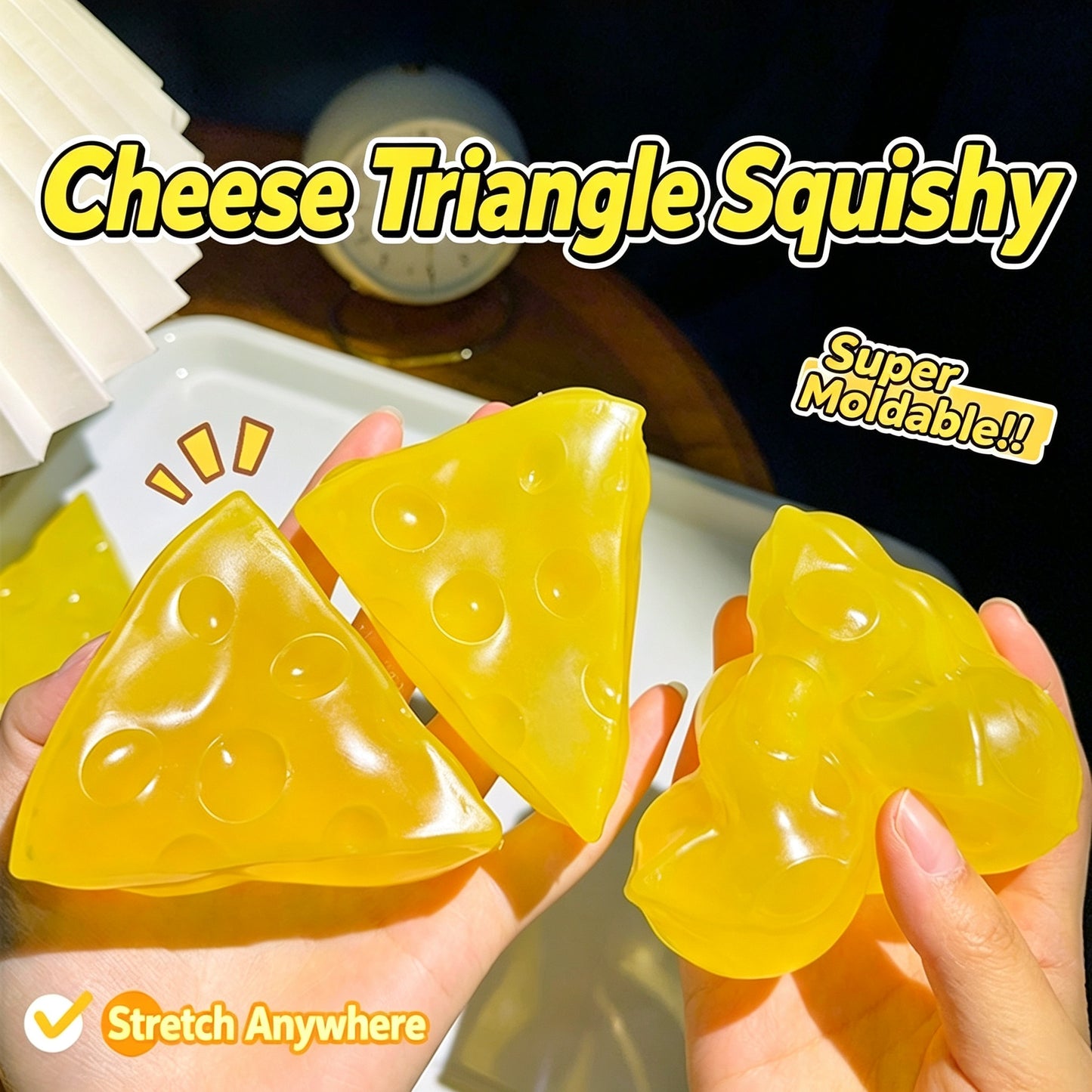 Vaseline Cheese Squishy Toy, Malleable Transparent Cheese Fidget Squeezy Toy, Cold Touch Stress Relief Sensory Toy for Adults Kids