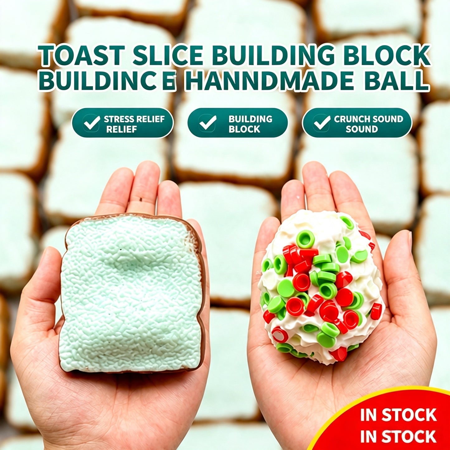 Crunchy Toast Slice Building‑Block Squish Ball, Mouldable Slow‑Rebound Stress Squeeze Fidget Toy Wholesale Bulk Order